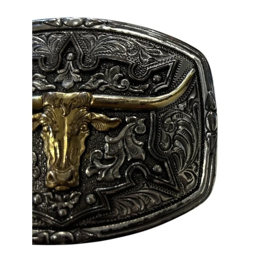 Nocona Buckles Texas Longhorn Bull's Head Silver Silver and Bronze Belt Buckle